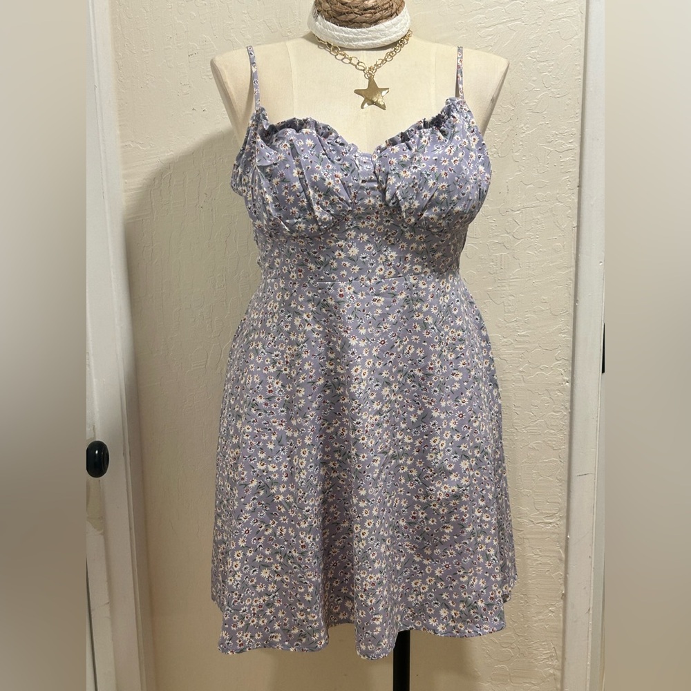 Lavender Floral Mini Dress with Spaghetti Straps